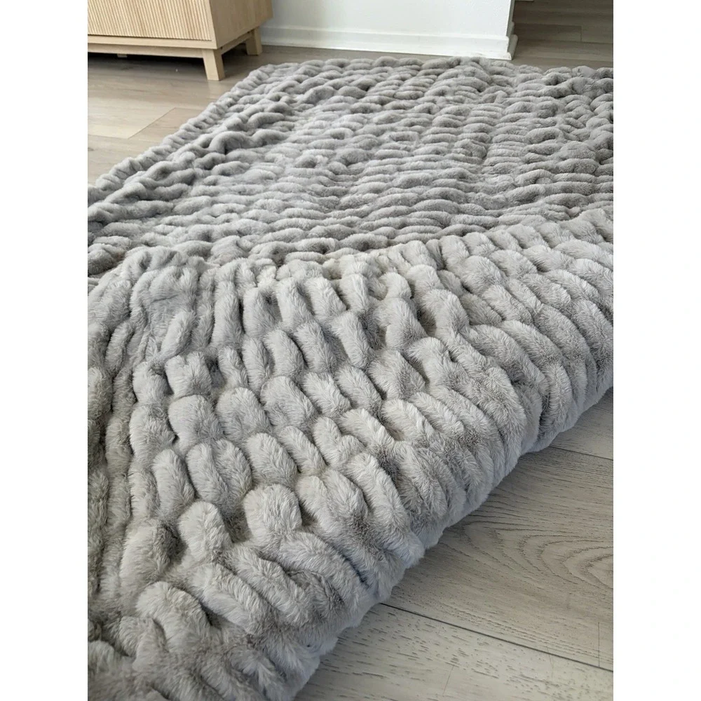 Minky Couture Hugs Brown Taupe Designer Blanket GRANDE Size 60x84